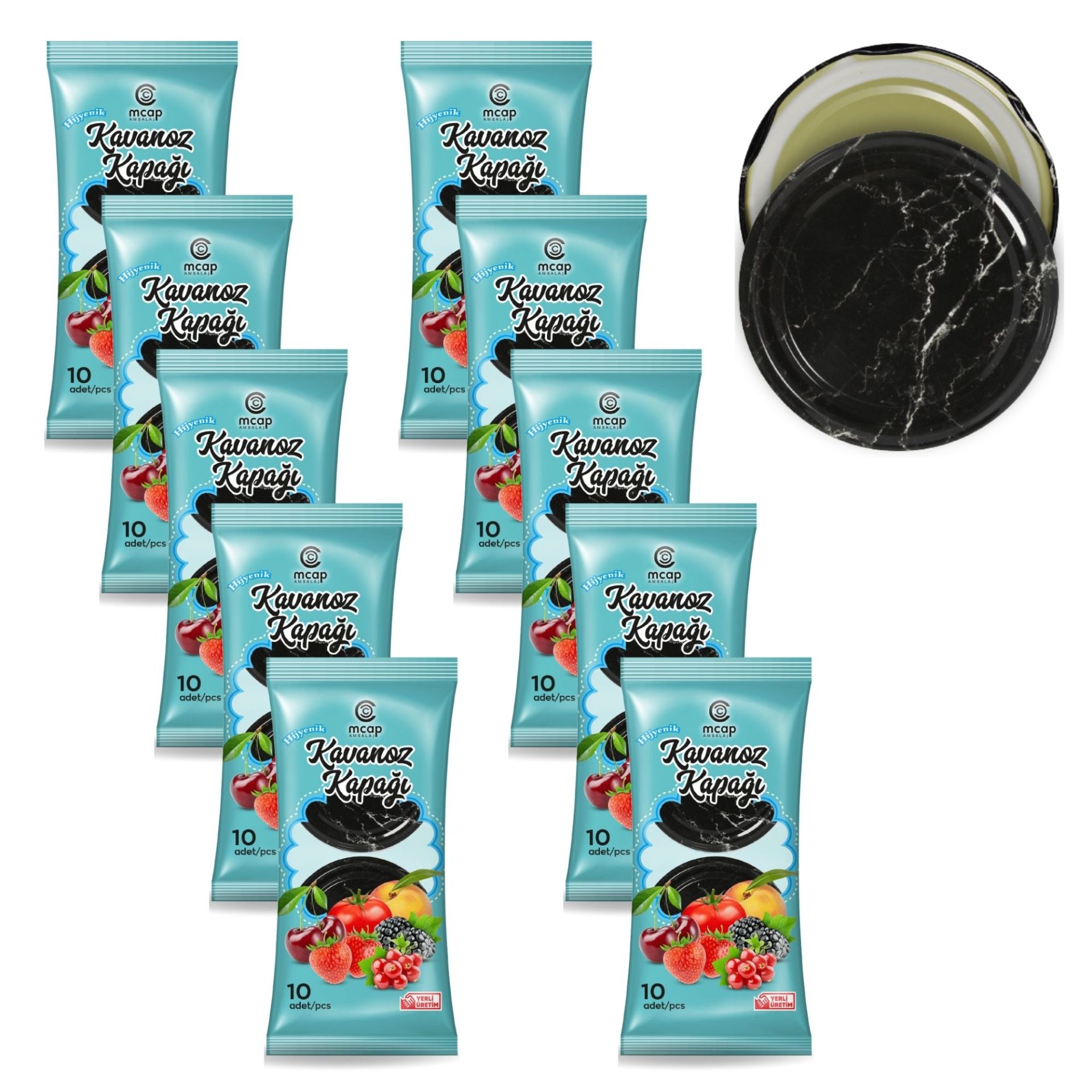 Konserve Kavanoz Kapağı - 10 Paket - 100 Adet (Standart Boy - 82 mm) Mermer Desenli
