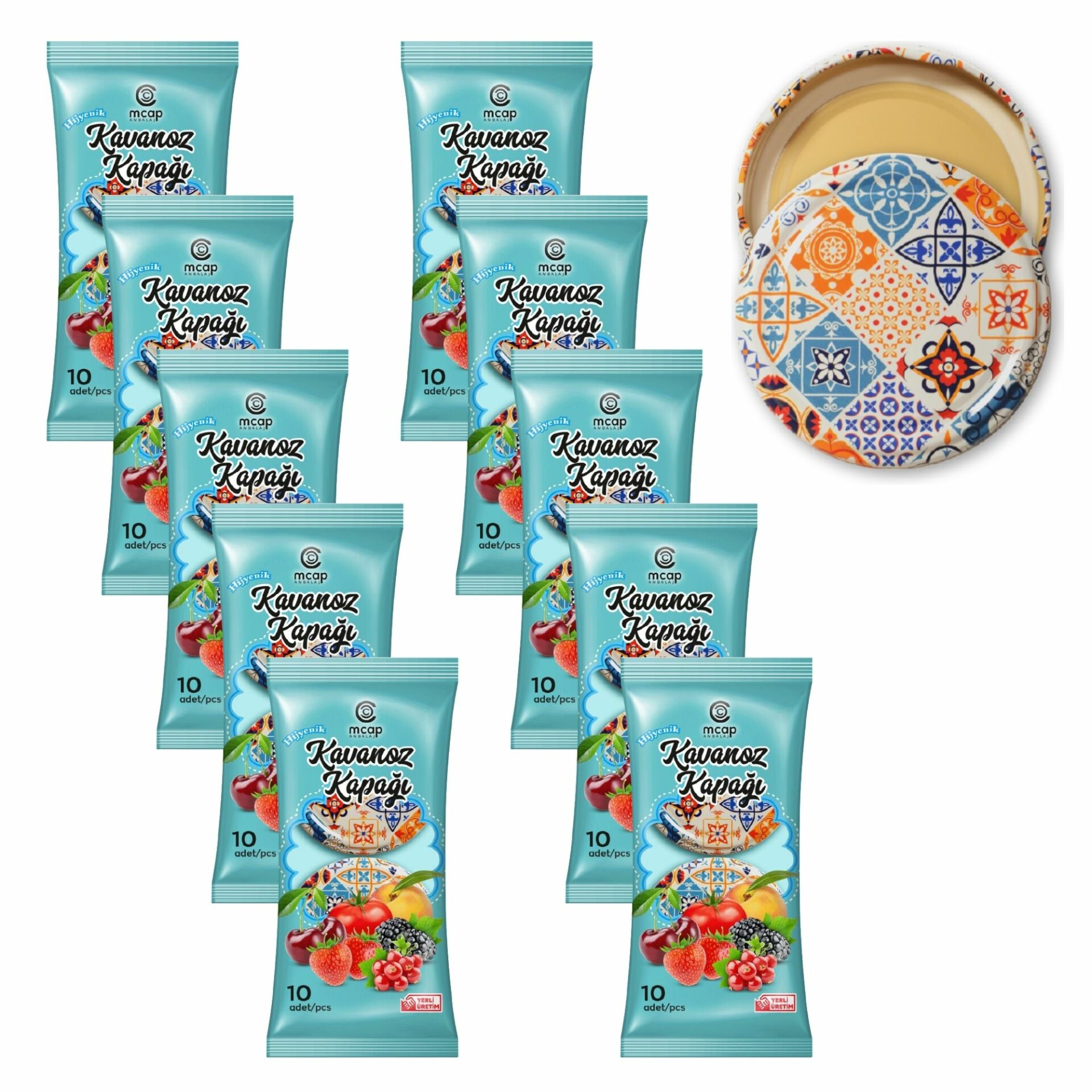 Konserve Kavanoz Kapağı - 10 Paket - 100 Adet (Standart Boy - 82 mm) Desen1