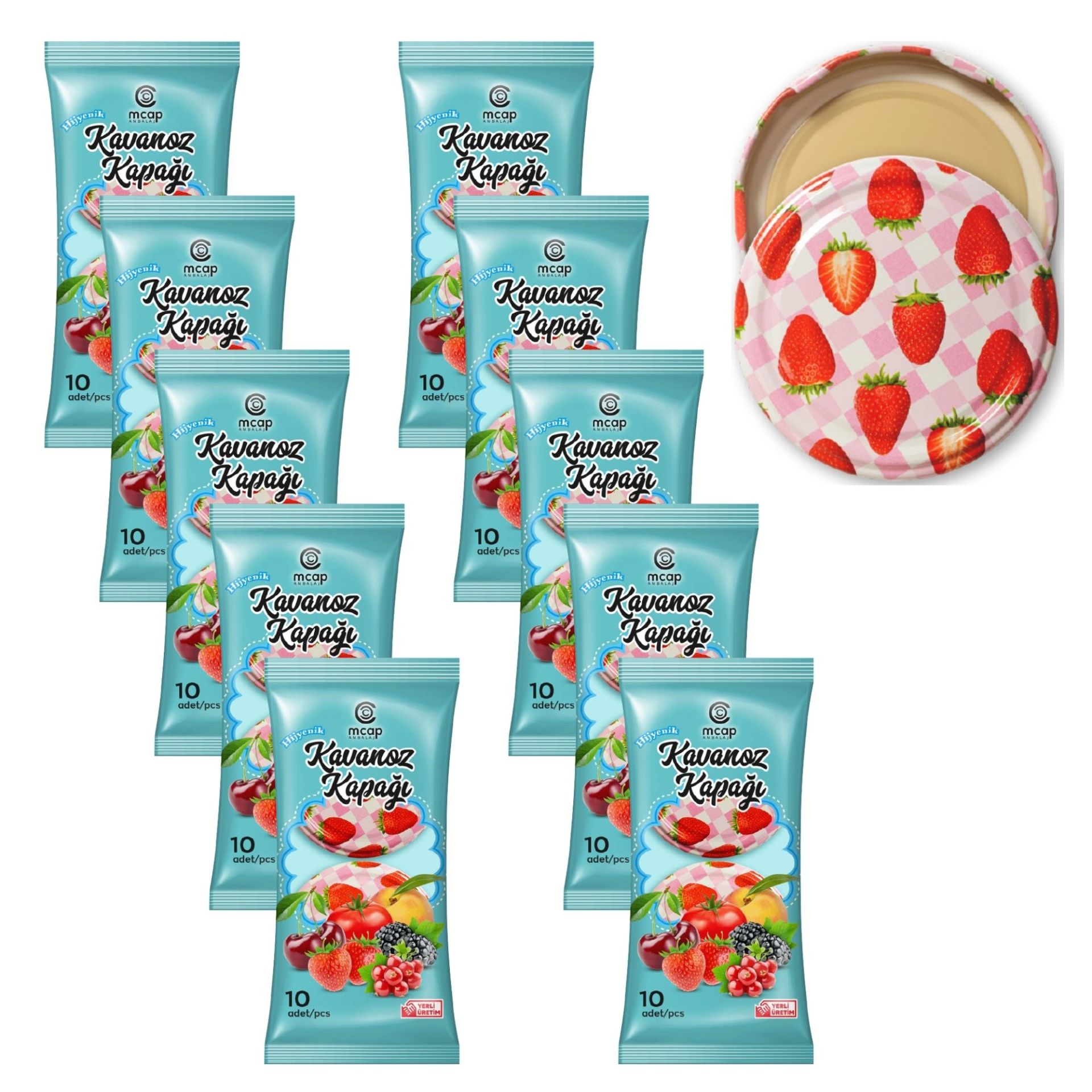 Patterned  Canned Jar Twist Off- 10+1 Package - 110 Pieces (Standard Length - 82 mm) Strawberry Pattern
