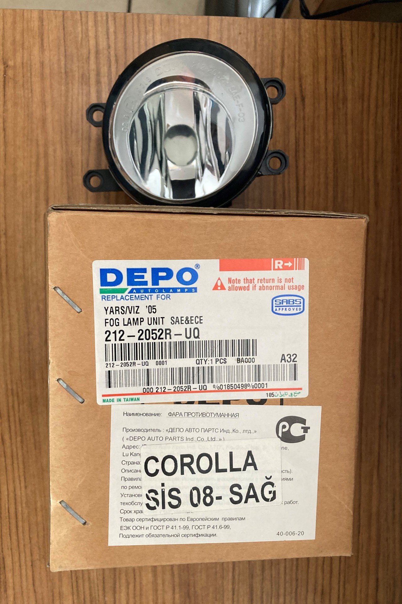 Sis Lambası Toyota Corolla 08-Sağ Depo