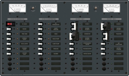 Sigorta paneli 20 AC, 20 DC pozisyonlu. 12V DC/230V AC. 292x495mm. 30 adet AC, 30 adet DC etiket.