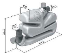 Vetus waterlock, uzun egzoz sistemleri için. Kapasite:17 L. Çek-valfli.  60 mm