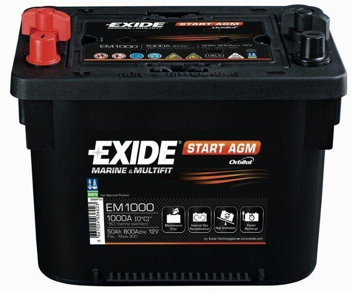 Exide EM1000 Marin Start AGM Aküsü, 12V 50A