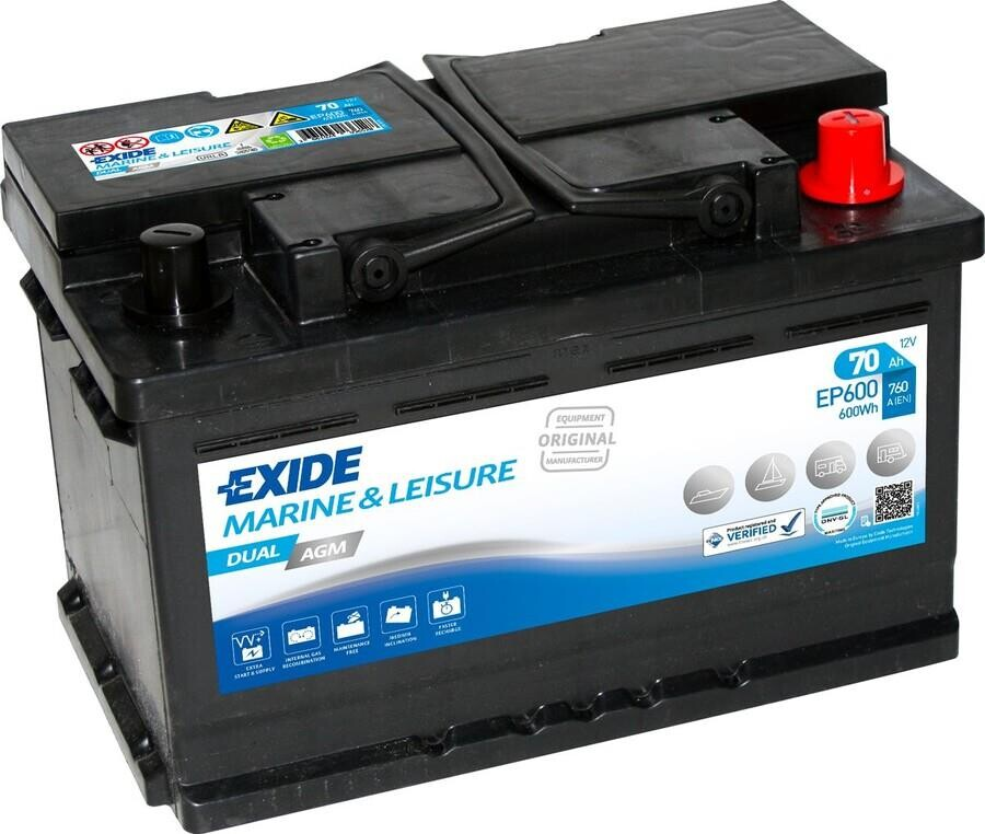 Exide EP600 Marin Dual AGM (Start & Servis) Akü, 12V 70A 600W