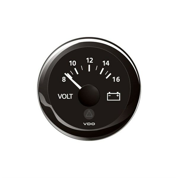 52 mm 12V, Voltaj Göstergesi, 8-16V, Siyah
