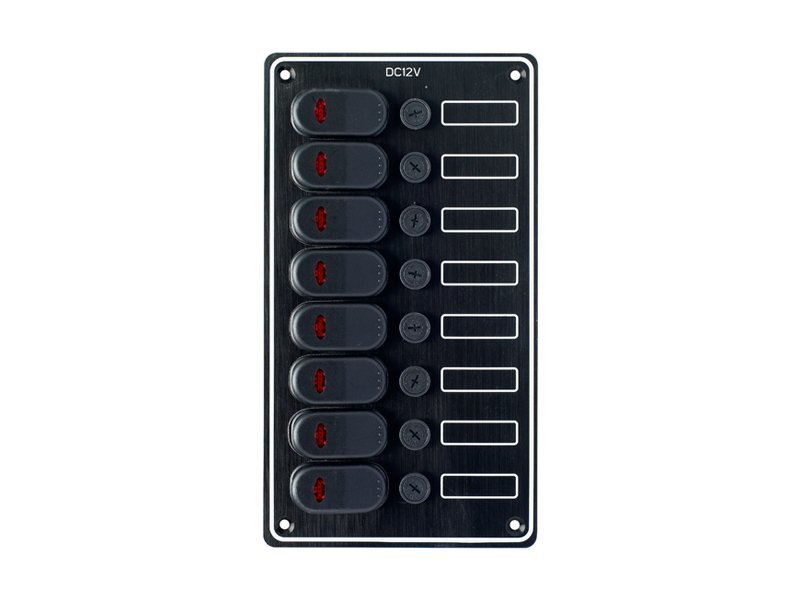 12 V 8'Lİ SİYAH ALÜMİNYUM LED GÖSTERGELİ SU GEÇİRMEZ SİGORTA PANEL