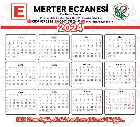 15x14 cm Eczanenize Özel 2024 Takvimli Magnet No:1