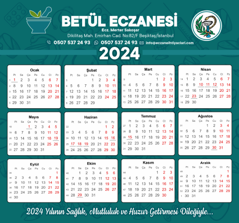 15x14 cm Eczanenize Özel 2024 Takvimli Magnet No:5