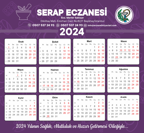 15x14 cm Eczanenize Özel 2024 Takvimli Magnet No:6