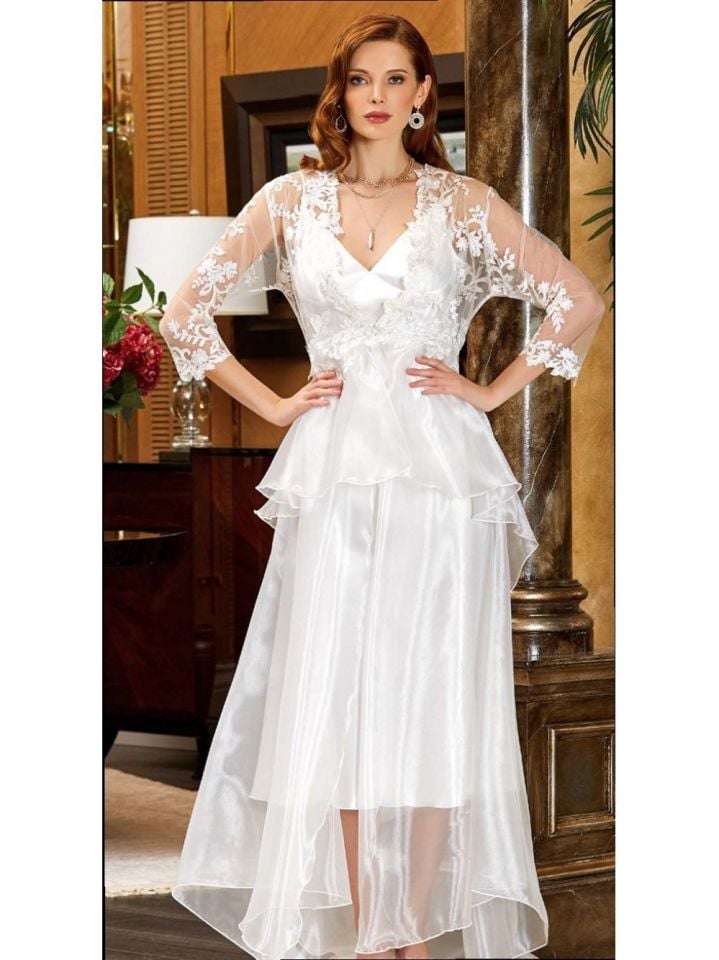 JEREMİ 905 SATEN DANTELLİ 6 Lİ SET KREM XL