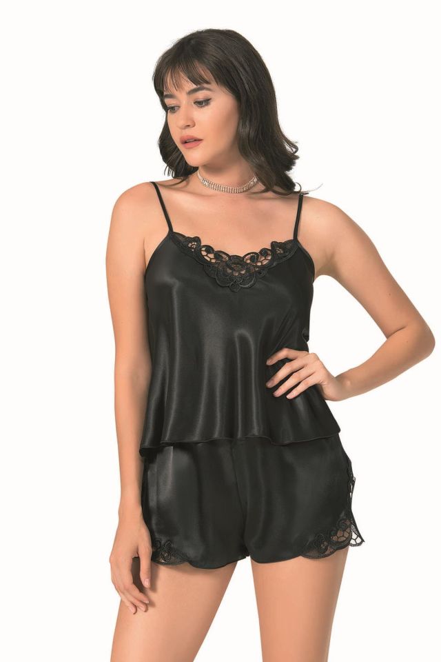 Primoda 025 İnce Askılı Saten Babydoll Şortlu Gecelik Takımı