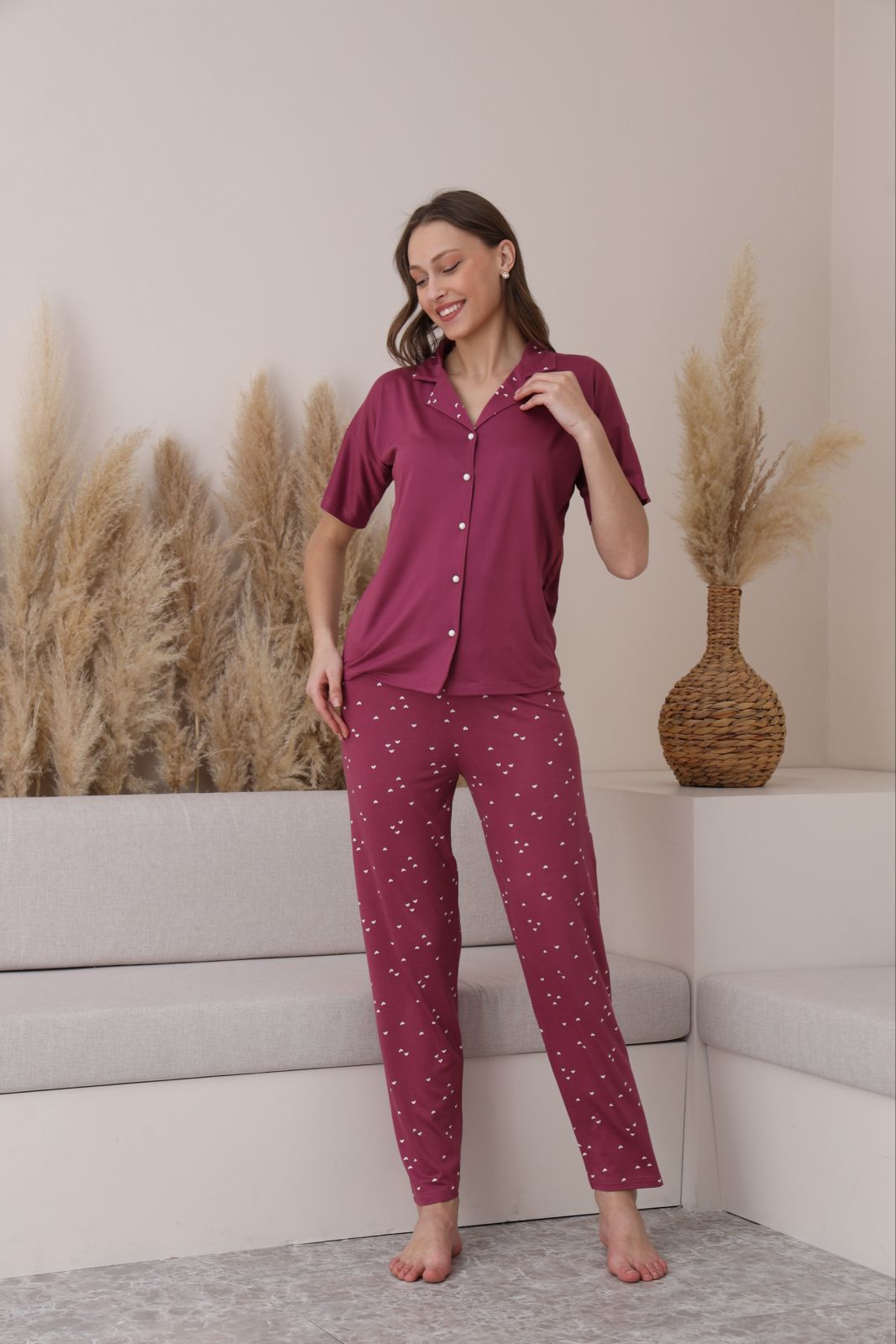 Pijamoni 7515 Bayan Kısa Kol Pijama Takımı