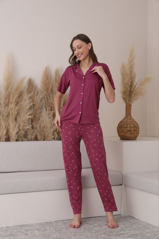 Pijamoni 7515 Bayan Kısa Kol Pijama Takımı
