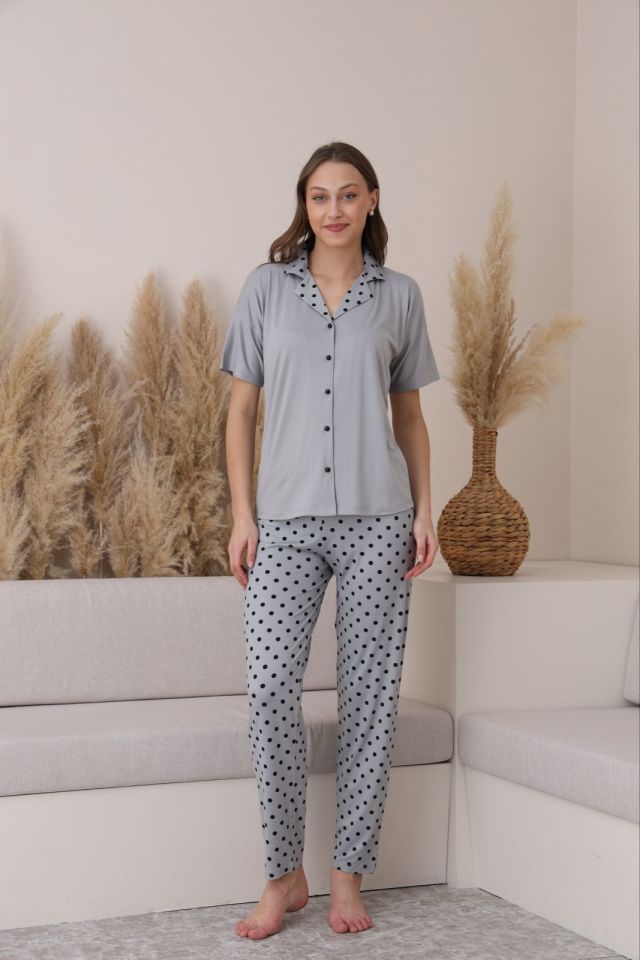 Pijamoni 7515 Bayan Kısa Kol Pijama Takımı