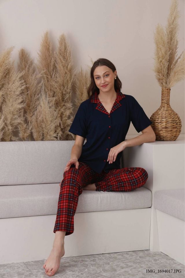 Pijamoni 7515 Bayan Kısa Kol Pijama Takımı