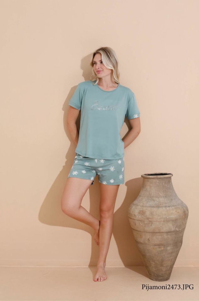 Pijamoni 7615 Bayan Kısa Kol Şortlu Takımı