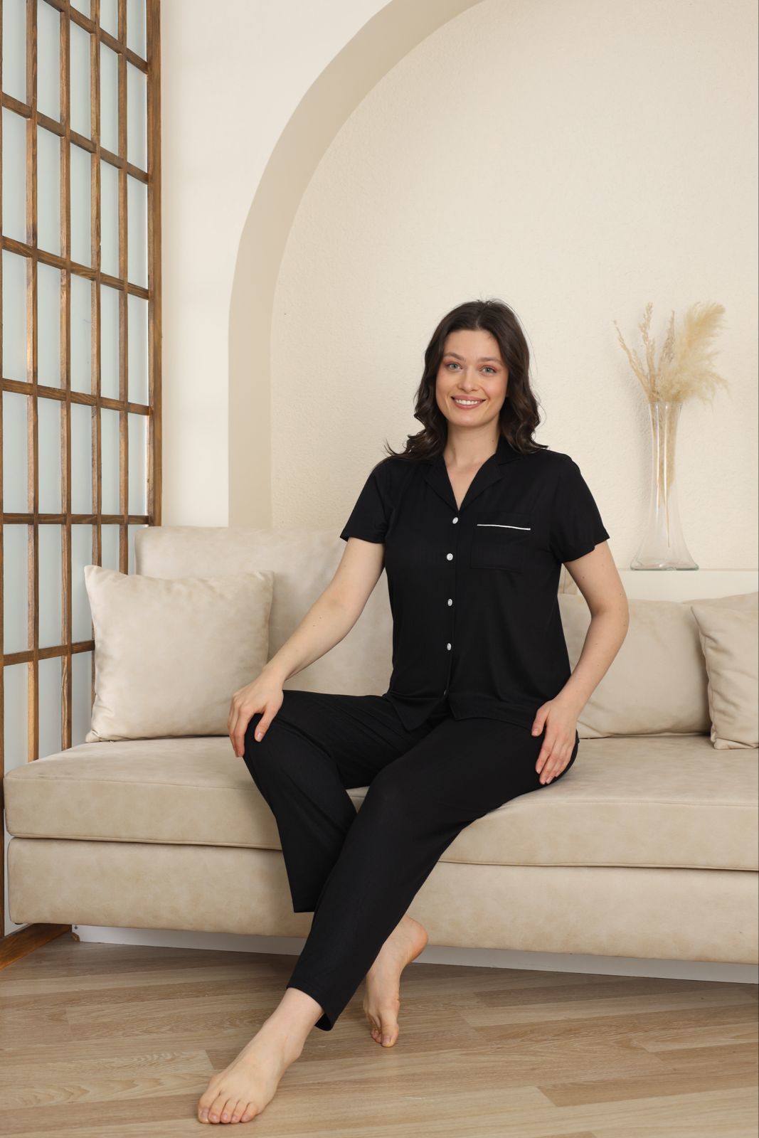 Pijamoni 5385 Bayan Kısa Kol Pijama Takımı