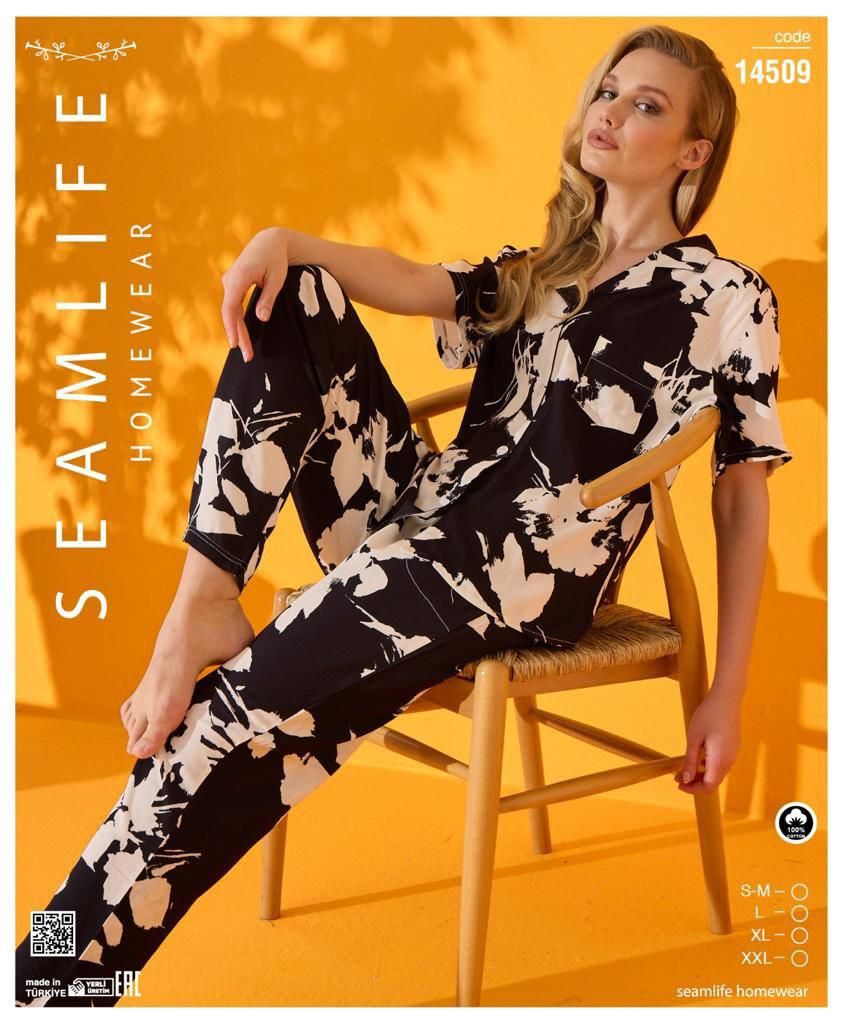 Seamlife Kadın Dokuma Kısa Kol Pijama Takımı