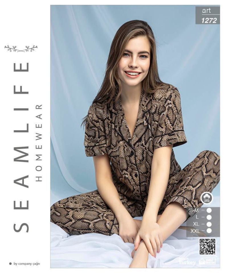 Seamlife Kadın Dokuma Kısa Kol Pijama Takımı