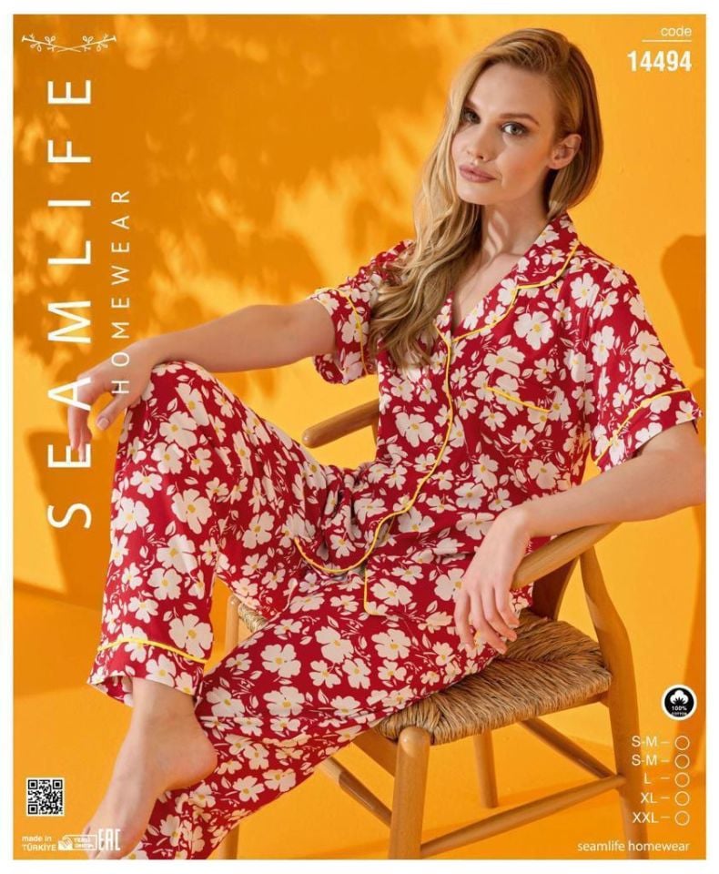Seamlife Kadın Dokuma Kısa Kol Pijama Takımı