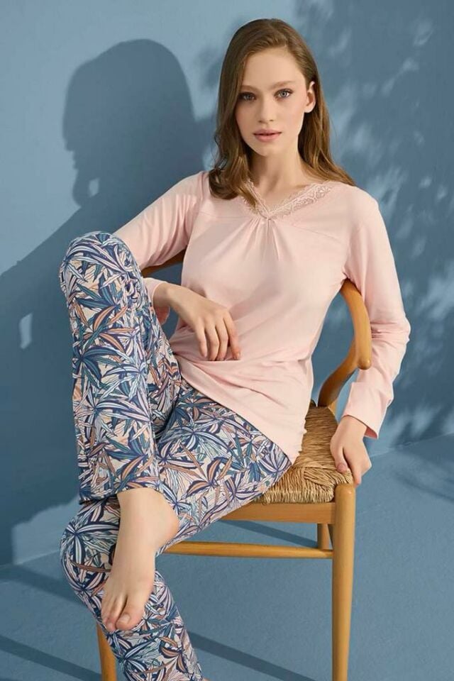 Seamlife Kadın Örme Dantel Yaka Pijama Takımı