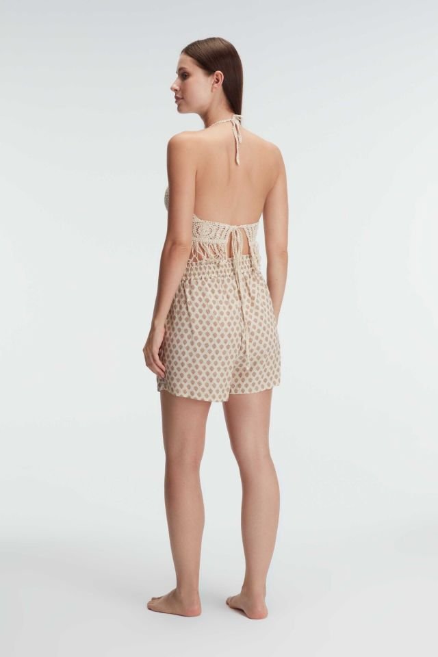 Anıl 5831 İp Askılı V Yaka Kadın Cotton Çiçek Desenli Yazlık Dokuma Mini Pijama Takımı Sabahlık