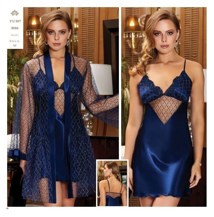 Jeremi 3066 Saten Kısa 2 Li Set Lacivert M