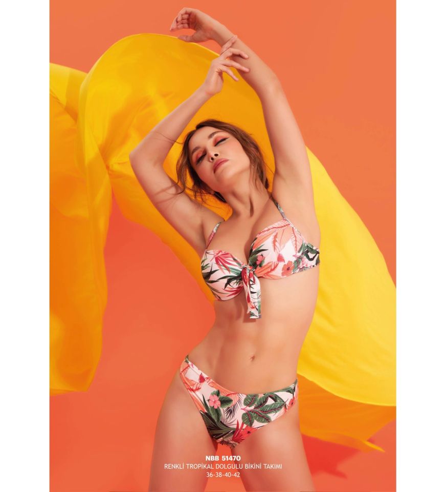 Nbb 51470 Tropikal Dolgulu Bikini Takım