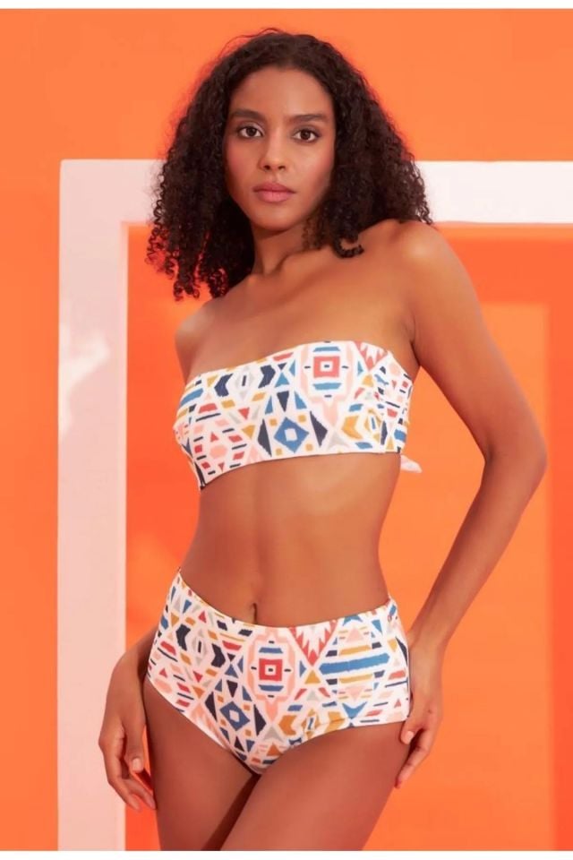 Nbb 51517 Geometrik Desen Straplez Bikini Takım