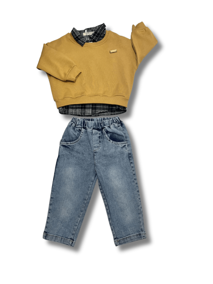 JİKKO BABY Gömlek Sweat Üçlü Takım