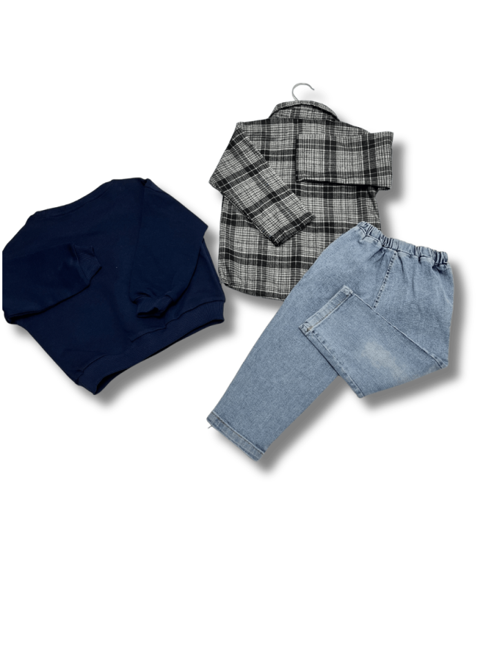 JİKKO BABY Gömlek Sweat Üçlü Takım