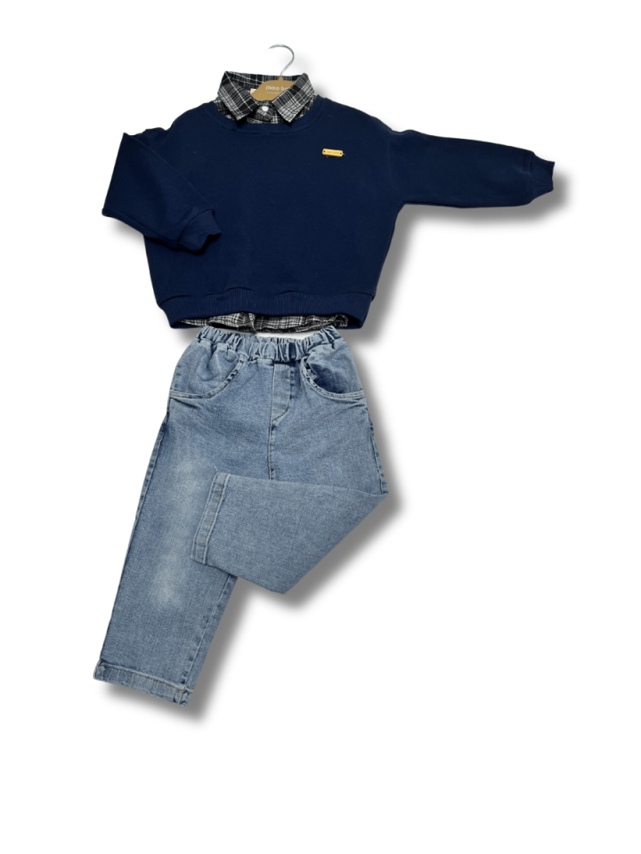 JİKKO BABY Gömlek Sweat Üçlü Takım