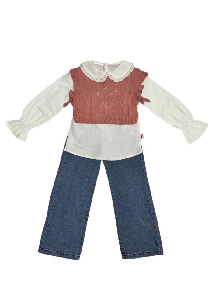 BURÇ BEBE SÜVETERLİ GÖMLEKLİ ÜÇLÜ TAKIM