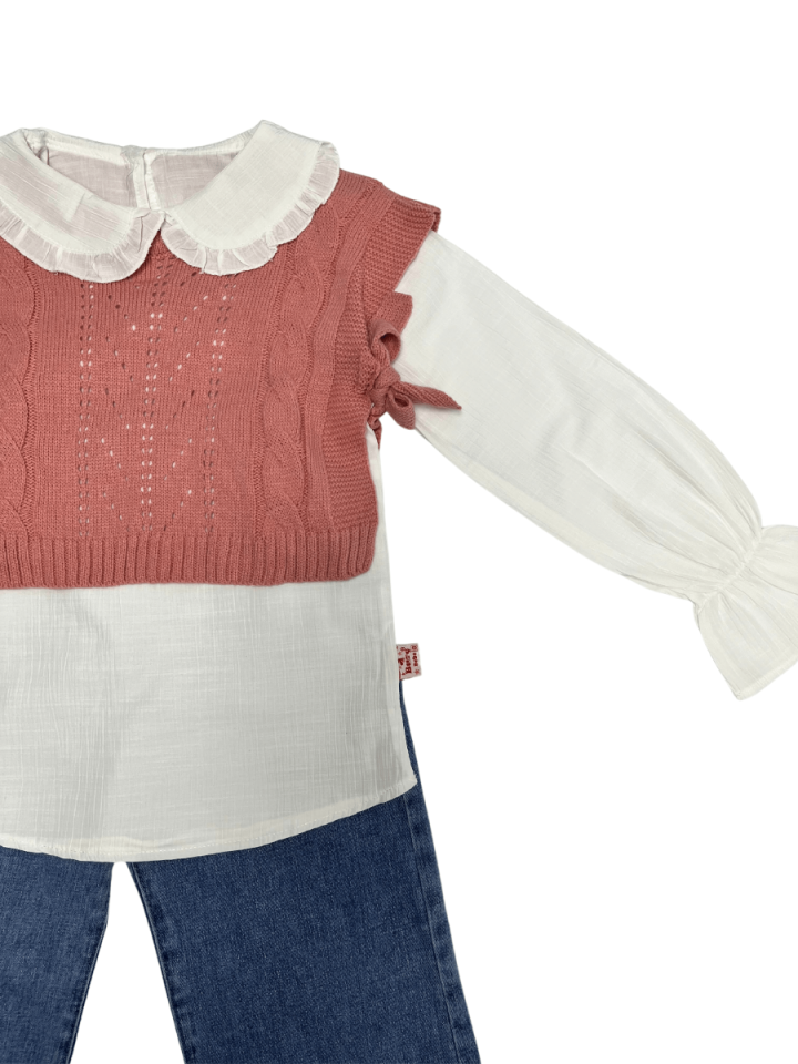 BURÇ BEBE SÜVETERLİ GÖMLEKLİ ÜÇLÜ TAKIM