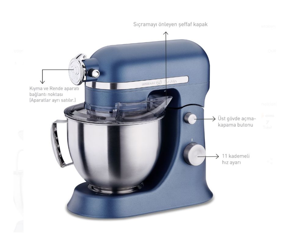 Korkmaz Pro Mix A470-02 1600 W 4.7 lt Azura Stand Mikser