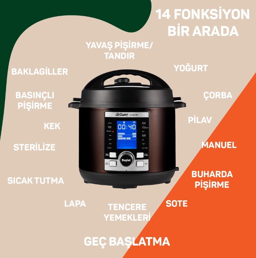 Arzum AR2055 Chefim Siyah 6 lt Çok Amaçlı Basınçlı Pişirici