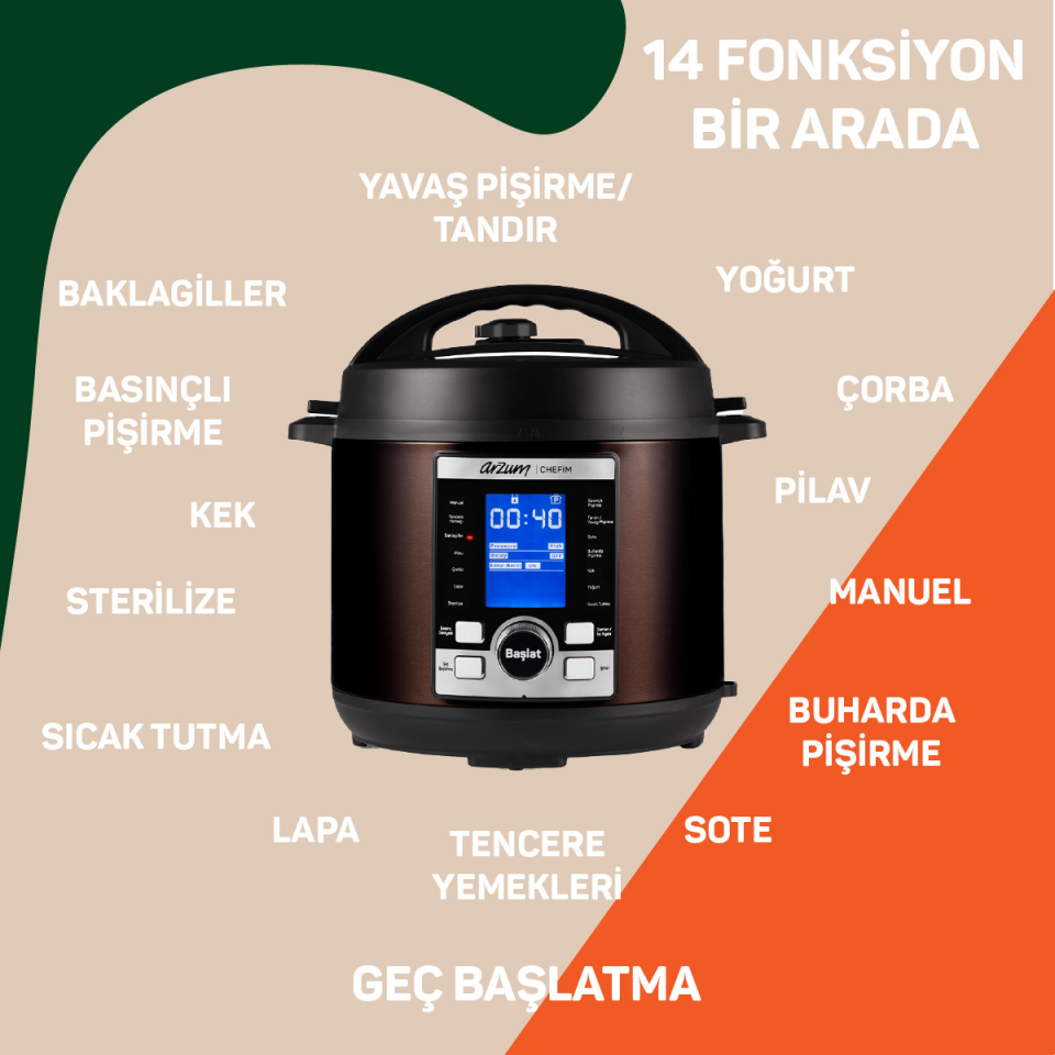 Arzum AR2055 Chefim Siyah Çok Amaçlı Basınçlı Pişirici