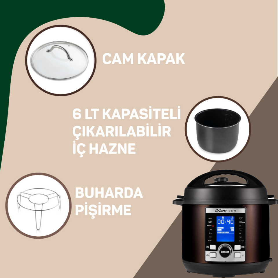 Arzum AR2055 Chefim Siyah Çok Amaçlı Basınçlı Pişirici