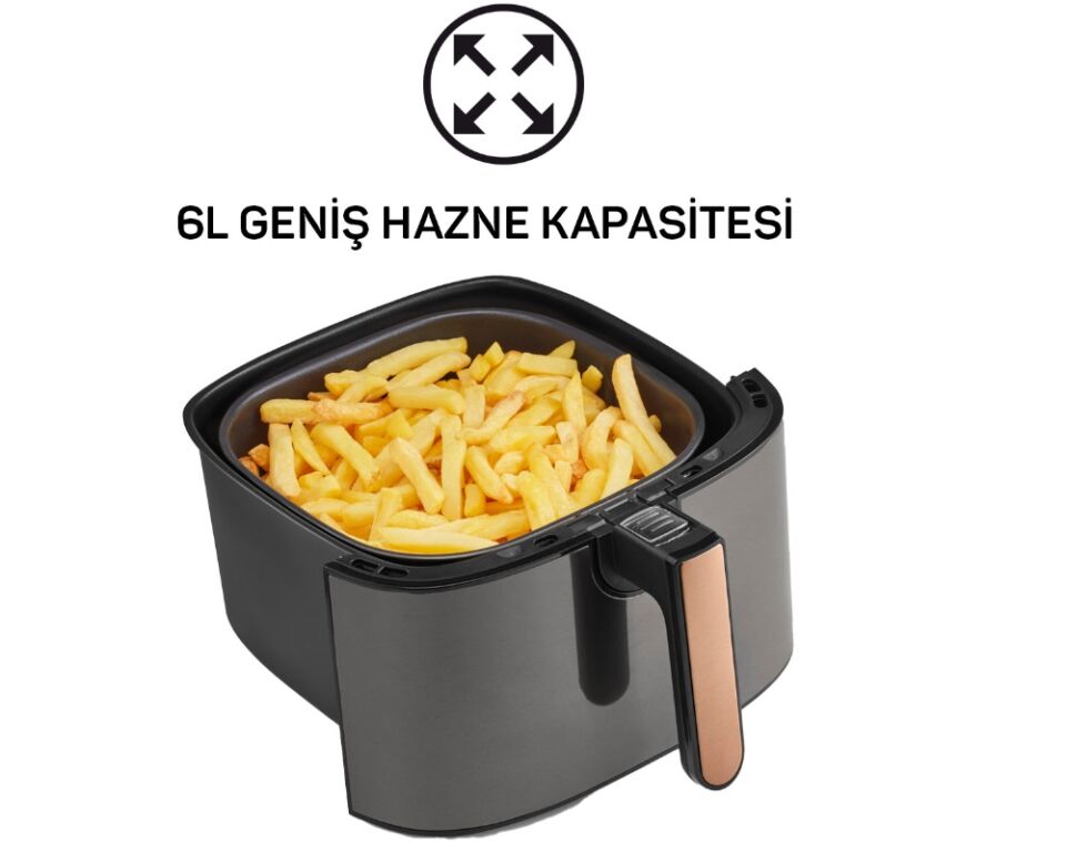 Arzum AR2074-G Airtasty XL Air Fryer 6 lt Gümüş Yağsız Fritöz