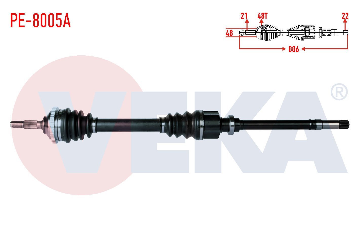 AKS SAĞ PEUGEOT 206 (2AC) 1.4 HDI 90 HP ABSLI 48 DIŞ UZUNLUK 886mm 1998-2006