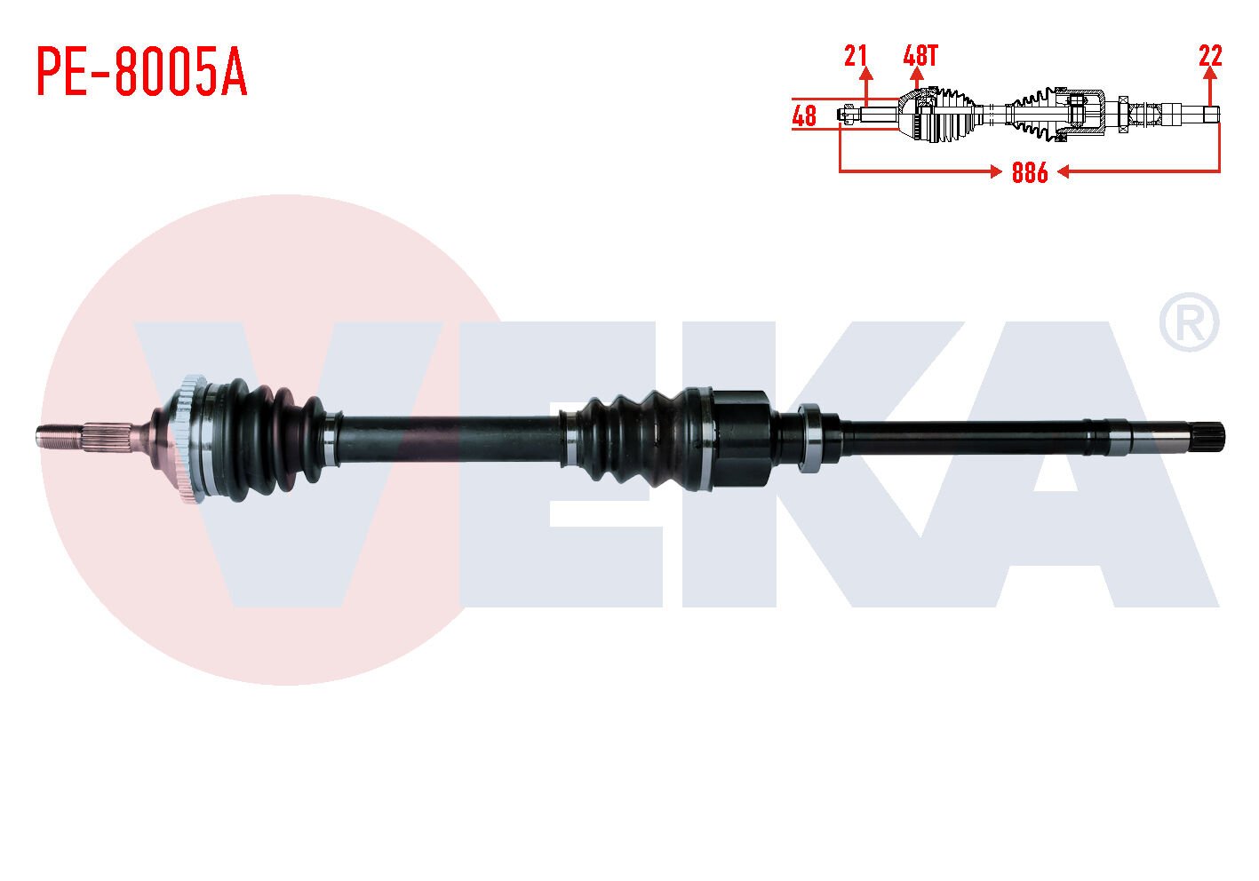 AKS SAĞ PEUGEOT 206 (2AC) 1.4 HDİ 90 HP ABSLİ 48 DIŞ UZUNLUK 886mm 1998-2006