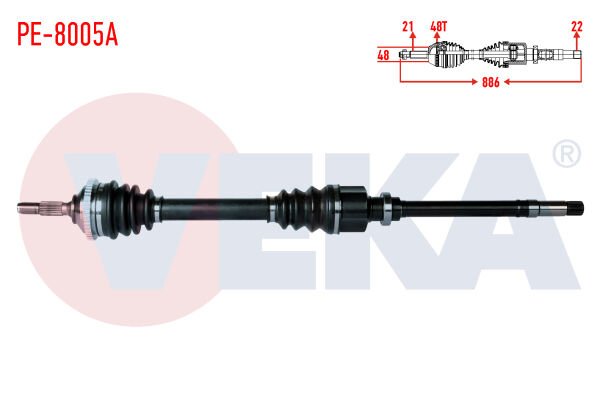 AKS SAĞ PEUGEOT 206 (2AC) 1.4 HDİ 90 HP ABSLİ 48 DIŞ UZUNLUK 886mm 1998-2006