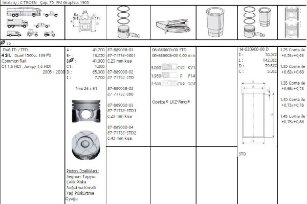 SEGMAN 75.00 MM STD DV6 PEUGEOT SERİSİ