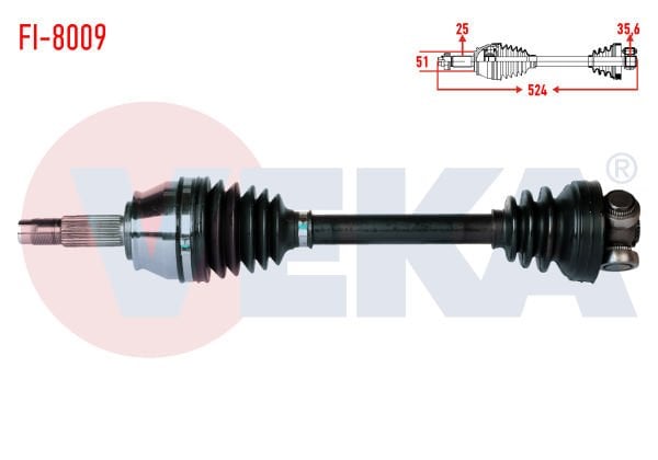 AKS SAĞ FİAT DOBLO (119,223) 1.3 MJT UZUNLUK 524 mm 2001-2010