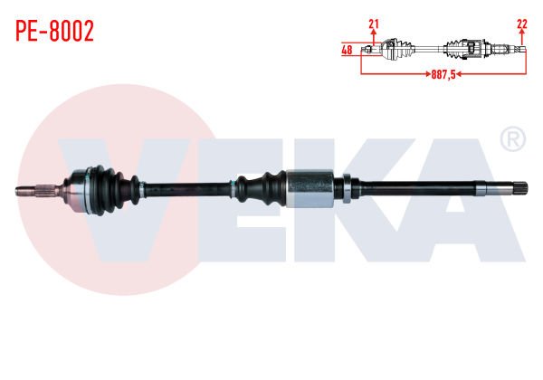 AKS SAĞ PEUGEOT 206 (2AC) 1.4i 16v UZUNLUK 887,5mm 1998-2006