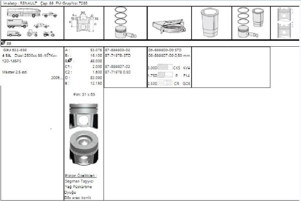 PİSTON SEGMAN 89.00 MM PRESTİJ MOTOR G9U RENAULT MASTER 2