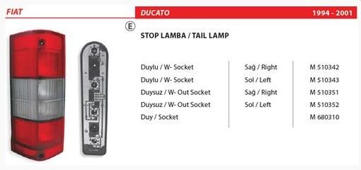 ARKA STOP SAĞ 94-02 DUYULU PEUGEOT BOXER E.M