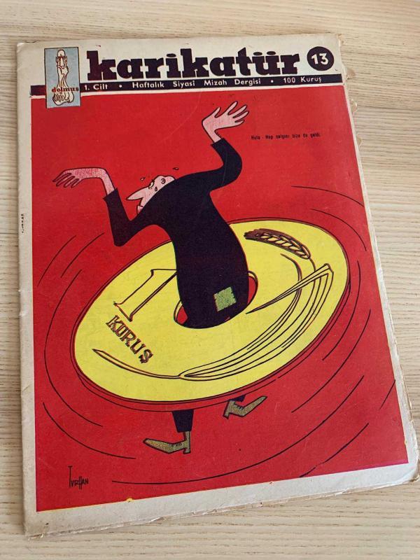 DOLMUŞ KARİKATÜR 6 OCAK 1959 - SAYI:13 | KAPAK: TURHAN SELÇUK | Tam Boy Zımbalı | Bir Kuruş ile Hula Hup Yapan Vatandaş