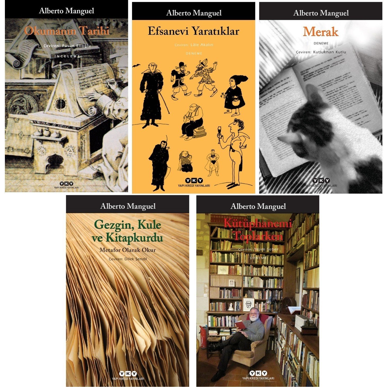 Bibliyomanlar Için Alberto Manguel 5 Kitap Set / Okumanın Tarihi - Efsanevi Yaratıklar - Merak - Kütüphanemi Toplarken - Gezgin,kule ve Kitapkurdu (Yky) -Alberto Manguel