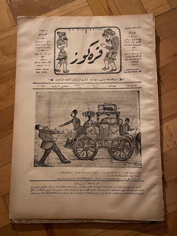KARAGÖZ OSMANLICA NO.165 MİZAHİ HALK GAZETESİ 1909 | Sene 2 | Faytonla Saray Boşaltmaca